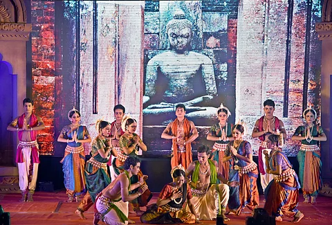 Artistes present Odissi during the Buddhist conclave at Utkal Mandap in Bhubaneswar on Monday | Express