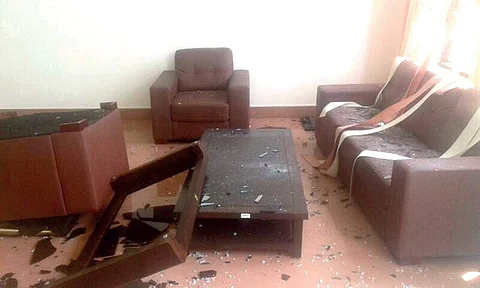 Furniture damaged in the violence during the march taken out by SFI activists to Vellappally Natesan College in Alappuzha on Monday