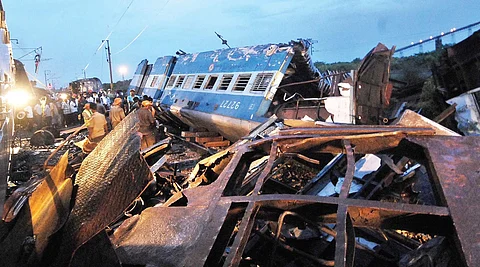 A file picture of the mangled remains of the passenger train that bore the brunt of the MEMU’s impact six years ago | Shiba Prasad sahu