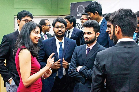 Dr Anima Anandkumar, Principal Scientist of Amazon Web Services, interacting with core members of Shaastra 2018 at a press conference at IIT in the city