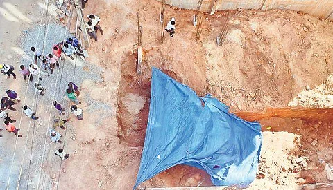 The construction site near Jakkur where a worker died after mud caved in on him on Wednesday | PANDARINATH B