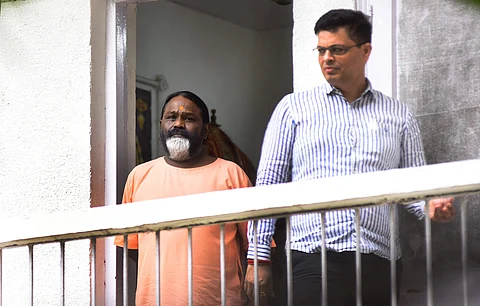 Self-styled godman Daati Maharaj at Crime Branch office in Chanakyapuri for questioning in connection with the rape case of a 25-year old woman in New Delhi. (Photo: File / EPS)