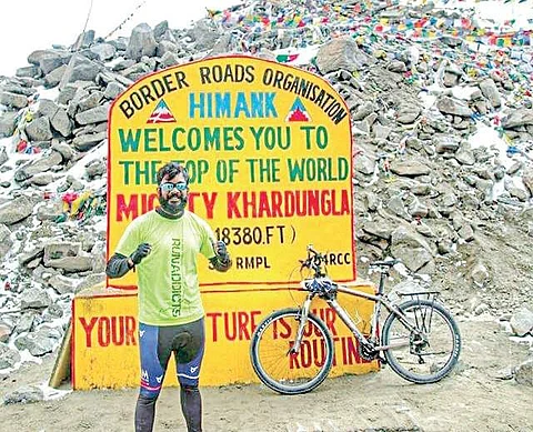 Anil at Khardung La in Ladakh