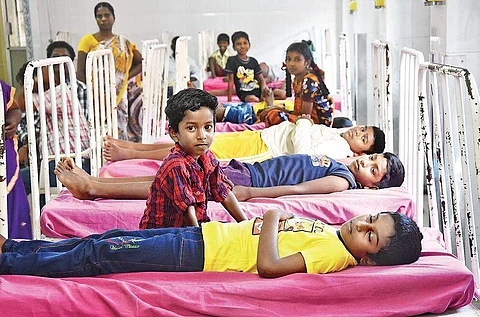 Children from CSI Primary School near Gummudipondi being admitted at the Institute of Child Health, Egmore, after they suffered food poisoning from mid-day meals | ASHWIN PRASATH