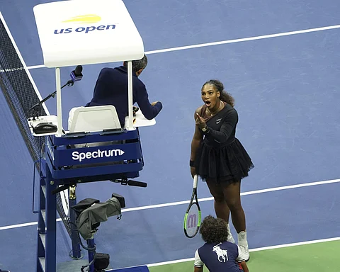 Serena Williams argues with the chair umpire during a match against Naomi Osaka, of Japan, during the women's finals of the U.S. Open tennis tournament at the USTA Billie Jean King National Tennis Center, Saturday, Sept. 8, 2018, in New York. (File | AP)