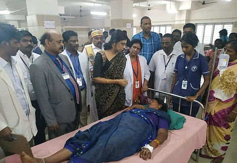 Pudukkottai District Collector P Uma Maheshwari at the hospital (Photo| EPS)