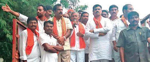 BJP MP CM Ramesh takes part in the Gandhi Sankalpa Yatra in Proddatur of Kadapa district on Tuesday | Express