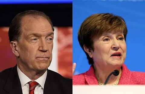 World Bank President David Malpass (L) and IMF managing director Kristalina Georgieva (Photo | AP)