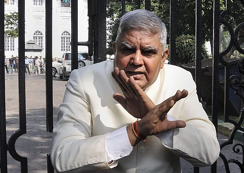 West Bengal Governor Jagdeep Dhankhar gestures to media persons outside State Assembly during his visit in Kolkata Thursday Dec. 5 2019. (Photo | PTI)
