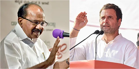 Senior Congress leader Veerappa Moily(L) and Rahul Gandhi (R). (File Photos)