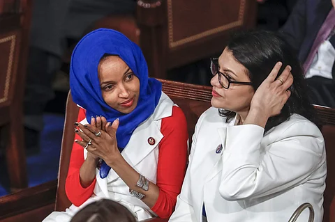 Rep. Ilhan Omar, D-Minn., left, joined at right by Rep. Rashida Tlaib. (Photo | AP)