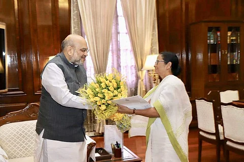 Union Home Minister Amit Shah during a meeting with West Bengal Chief Minister Mamata Banerjee in New Delhi. (Photo | HMO India twitter)