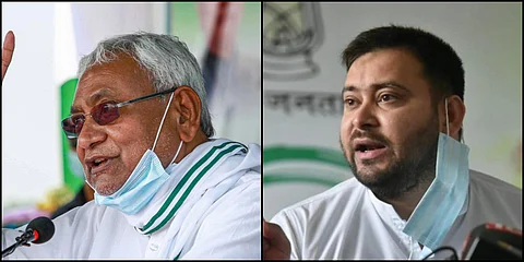Bihar CM Nitish Kumar (L) and RJD leader Tejashwi Yadav (R)