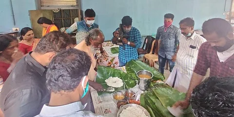 While the food is distributed for free for certain families, an amount of Rs 20 is charged from others.