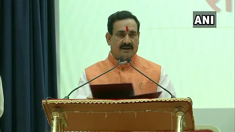 BJP leader Narottam Mishra taking oath. (Photo | ANI Twitter)