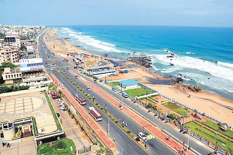 An aerial view of Rama Krishna Beach Road in Visakhapatnam. (File photo)