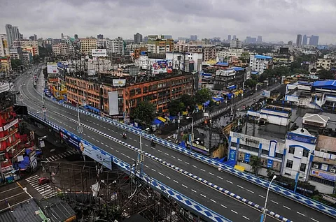 Streets wear deserted look at Gariahat area during the biweekly lockdown in the wake of coronavirus pandemic in Kolkata Friday Aug 21 2020. (Photo | PTI)