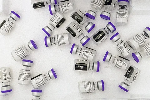 FILE - Vials of the Pfizer-BioNTech COVID-19 vaccine sit in a cooler before being thawed at a pop-up COVID-19 vaccination site in the Bronx borough of New York on Tuesday, Jan. 26, 2021. (AP)