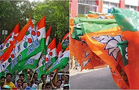 TMC flags (left) and BJP flags (Right). (File Photo)