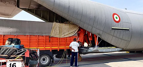 IAF airlifts disaster relief equipment & 334 personnel of NDRF by C-130s aircraft to Kolkata and Arakkonam to Port Blair against approaching Cyclone Yaas. (Photo | ANI)