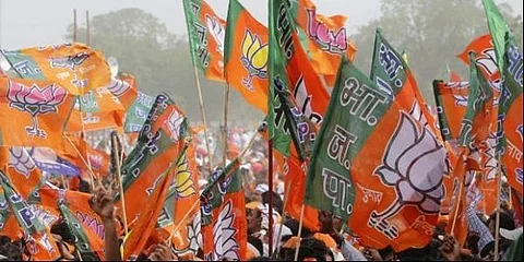 Image of BJP flags used for represenative purpose.