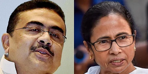 BJP leader Suvendu Adhikari (L) and West Bengal CM Mamata Banerjee. (File photo| PTI)