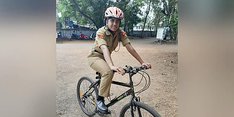 Madhur B, who became the Junior Bicycle Mayor recently. (Photo | Express)
