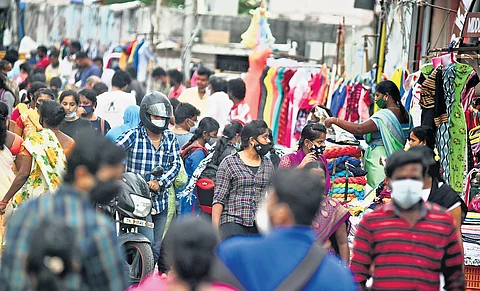 The crowds at markets and city streets now belie the fact that thousands of people are still testing positive for Covid in the State every day. A click from Usman Road in Chennai’s T Nagar on Saturday