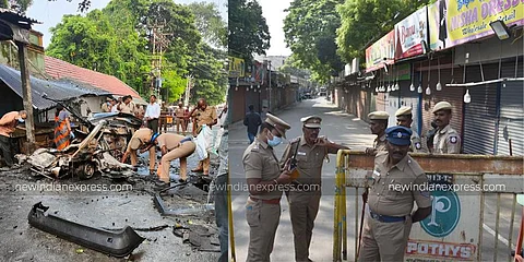 The car was broken in two due to the explosion of the cylinder in the car. (Photo | S Senbagapandiyan, EPS)