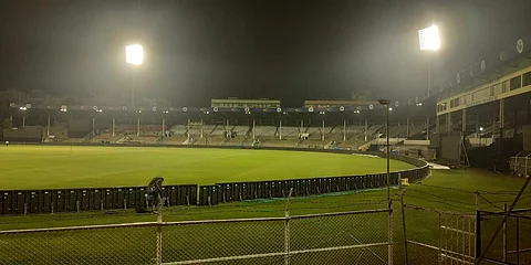 Brabourne Stadium in Mumbai lights ahead ahead of the 15th season of IPL. (Photo| Debdutta Mitra, EPS)