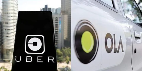 Uber app (L) and Ola cabs (File photo| AP and PTI)