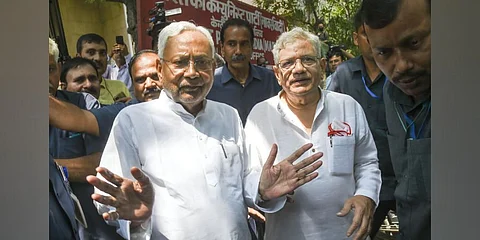 Bihar Chief Minister Nitish Kumar with CPI-M general secretary Sitaram Yechury in New Delhi on September 6, 2022. (Photo | PTI)