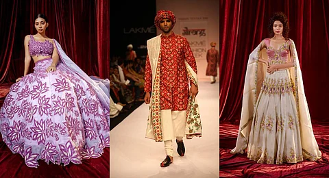 Designers are infusing traditional Indian elements into their creations, incorporating temple motifs, paisleys, floral patterns, and intricate embroidery. (Photo | Express)