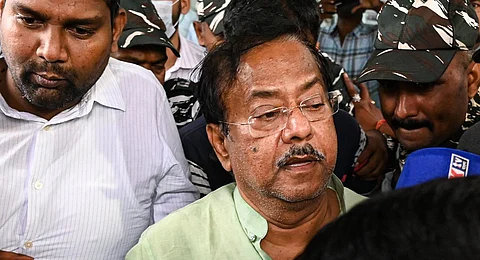 Jyotipriya Mallick being taken by the Enforcement Directorate (ED) officials to be produced in court in connection with the alleged ration scam.