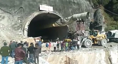 Workers have been trapped under the rubble after a portion of a tunnel under construction between Silkyara and Dandalgaon collapsed in Uttarakhand. (Screengrab)