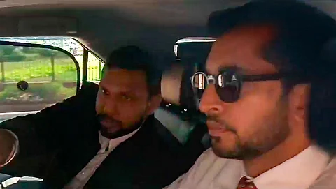 Advocate Jai Anant Dehadrai arrives for the Lok Sabha Ethics committee meeting on the 'cash for query' allegation against TMC MP Mahua Moitra, with Nishikant Dubey. (File Photo | PTI)