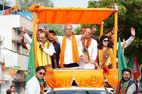 BJP leader Brijmohan Agrawal during poll campaign. (Photo | Special Arrangement)