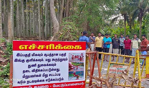 Police place warning boards along Bhavani banks in Tamil Nadu