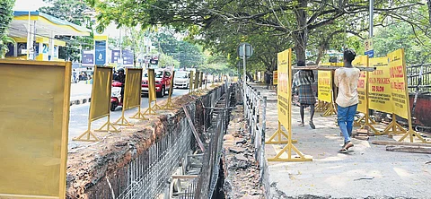 The construction of utility duct in progress at Althara Junction in Thiruvananthapuram as part of the smart road development from Althara junction to Thycaud | Vincent Pulickal