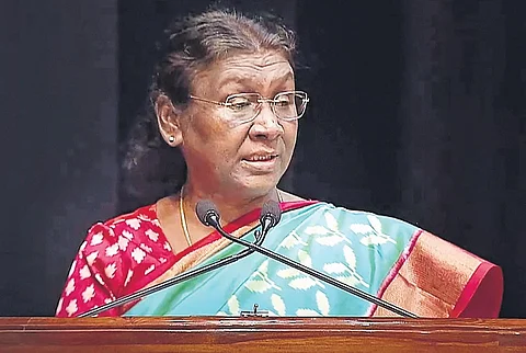 President Droupadi Murmu addresses the concluding session of Visitor’s Conference at Rashtrapati Bhavan in New Delhi on Tuesday | PTI