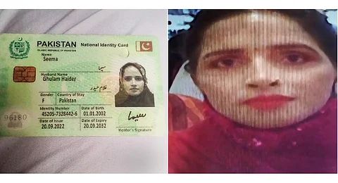 The identity card of Seema Ghulam Haider, a Pakistani mother of four, who sneaked into India to live with a Hindu man whom she befriended through an online game platform. (PTI)