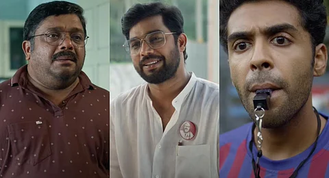 Johny Antony, Sharafudheen and George Kora in 'Tholvi F.C' teaser.