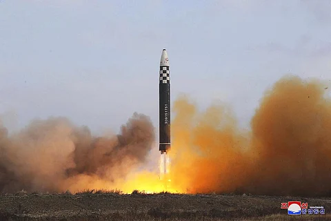 The test-firing of a missile at Pyongyang International Airport in Pyongyang, North Korea. (Photo | AP)