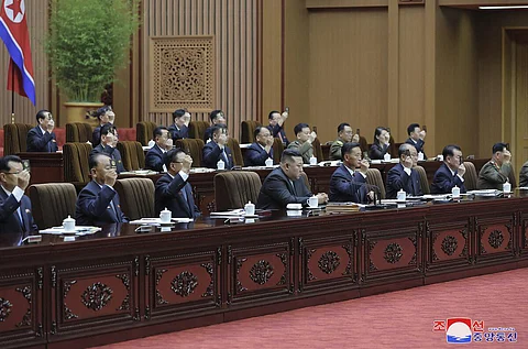 North Korean leader Kim Jong Un (front C) attending at the 9th Session of the 14th Supreme People's Assembly of the DPRK at the Mansudae Assembly Hall in Pyongyang. (Photo | AFP)