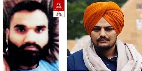 Interpol had issued a Red Corner Notice against Satinderjit Singh alias Goldy Brar (left) over the murder of Sidhu Moosewala (right) (Photo | ANI Twitter)