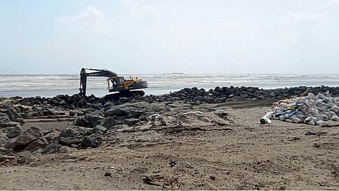 Anti-erosion embankment is in progress