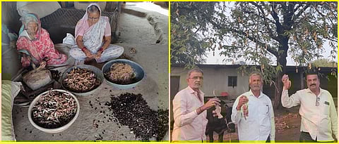 Shankar Jadhav and their family members while showing tamarins of their trees