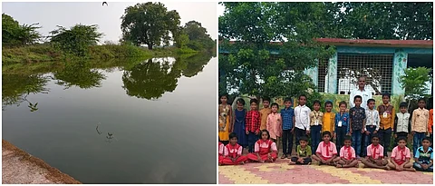 गाळ काढल्याने वाढलेला पाणीसाठा. दुसऱ्या छायाचित्रात शाळा डिजीटल झाली आहे.