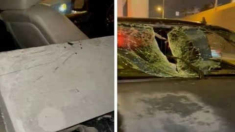 سقوط غطاء خرساني على سيارة