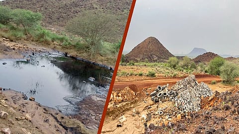 سكب زيوت ورمي المخلفات بروافد وادي نخلان